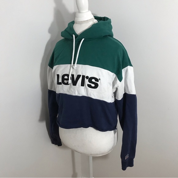 Levi’s Green and Blue Cropped Hooded Sweater - Picture 6 of 10